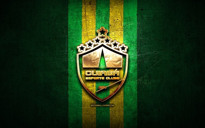Cuiaba FC, altın logo, Seri B, yeşil metal arka plan, futbol, AT Cuiaba, Brezilya Futbol Kul&#252;b&#252;, Cuiaba logo, Brezilya