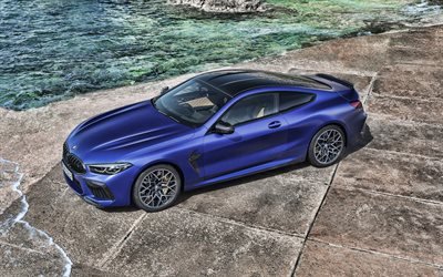 2020, BMW M8 Rekabet Coupe, mavi coupe, dış M8, yeni mavi mat, Alman otomobil, BMW