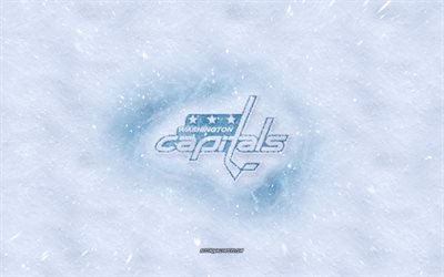 Washington Capitals logo, Amerikan hokey kul&#252;b&#252;, kış kavramlar, NHL Washington Capitals buz logo, kar dokusu, Washington, ABD, kar, arka plan, Washington Capitals, hockey