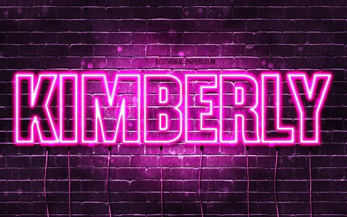 Kimberly, 4k, taustakuvia nimet, naisten nimi&#228;, Kimberly nimi, violetti neon valot, vaakasuuntainen teksti, kuva Kimberly nimi