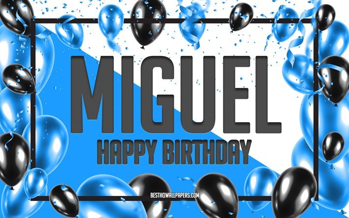 Happy Birthday Miguel, Birthday Balloons Background, Miguel, wallpapers with names, Miguel Happy Birthday, Blue Balloons Birthday Background, greeting card, Miguel Birthday