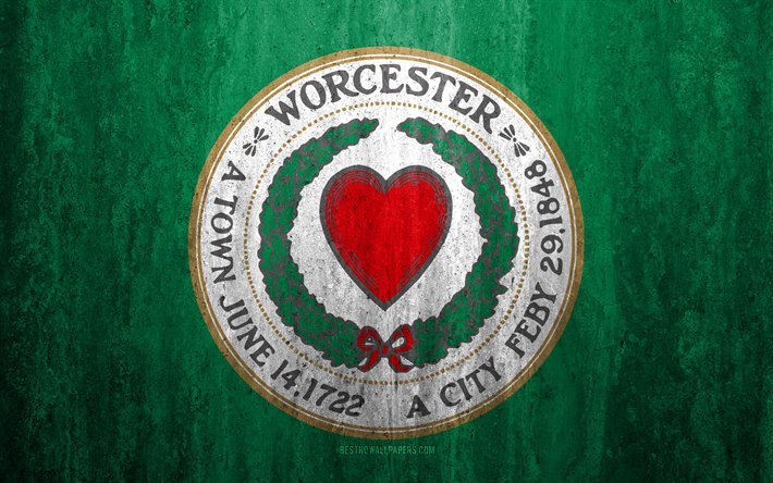 Bandeira de Worcester, Massachusetts, 4k, pedra de fundo, Cidade americana, grunge bandeira, Worcester, EUA, Worcester bandeira, grunge arte, textura de pedra, bandeiras de cidades norte-americanas