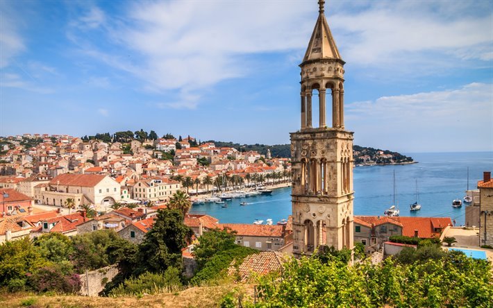 Hvar Bay Tower, Hvar, yaz, sahil, tesis, Adriyatik Denizi, Ege Denizi, Split-Dalma&#231;ya County, Hırvatistan