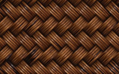 brown weaving texture, 4k, brown wickerwork background, wickerwork, wooden backgrounds, macro, wickerwork textures, brown backgrounds