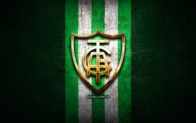 America Mineiro FC, golden logo, Serie B, green metal background, football, America-MG, brazilian football club, America Mineiro logo, soccer, Brazil