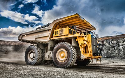 Komatsu 730E AC, dumper, 2019 trucks, quarry, big truck, yellow truck, Komatsu, mining truck, trucks, HDR
