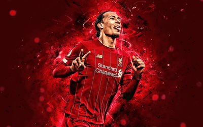 Virgil van Dijk, 4k, tavoite, hollannin jalkapalloilijat, Liverpool FC, neon valot, Virgil van Dijk Liverpool, puolustaja, jalkapallo, LFC, Premier League, Liverpool