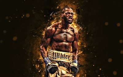 Deontay Wilder, 4k, kahverengi neon ışıkları, Amerikan boxer, WBC, Leshun Deontay Wilder, boxer, 4K Deontay Wilder