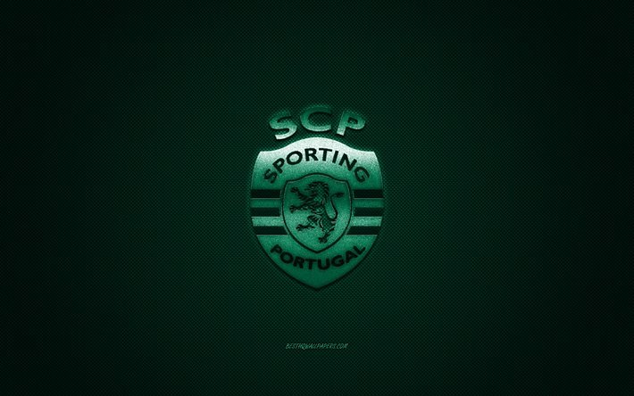 Deportivo, el portugu&#233;s, el club de f&#250;tbol de la Primeira Liga, logotipo verde, verde de fibra de carbono de fondo, f&#250;tbol, Lisboa, Portugal, el Sporting de logotipo