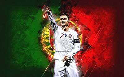 Cristiano Ronaldo, la Bandera de Portugal, Portugal equipo de fútbol nacional, CR7, bandera de Portugal, el portugués, el jugador de fútbol, retrato, fútbol
