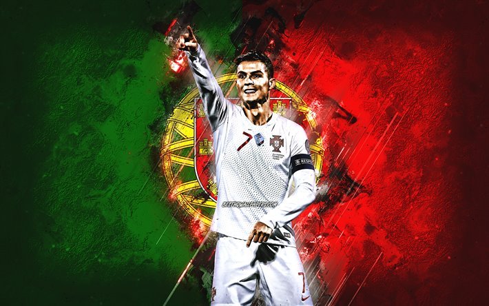 Cristiano Ronaldo, le Drapeau du Portugal, Portugal &#233;quipe nationale de football, CR7, Portugal drapeau, portugais, joueur de football, portrait, football