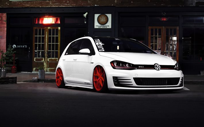 Volkswagen Golf GTI, tuning, 2016 voitures, berline, blanc golf, Volkswagen