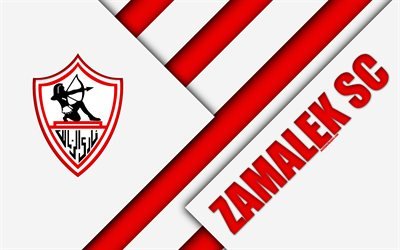 Zamalek SC, Egiziano football club, 4k, il logo, il design dei materiali, bianco, rosso, astrazione, il Cairo, Egitto, calcio, Etisalat Egyptian Premier League