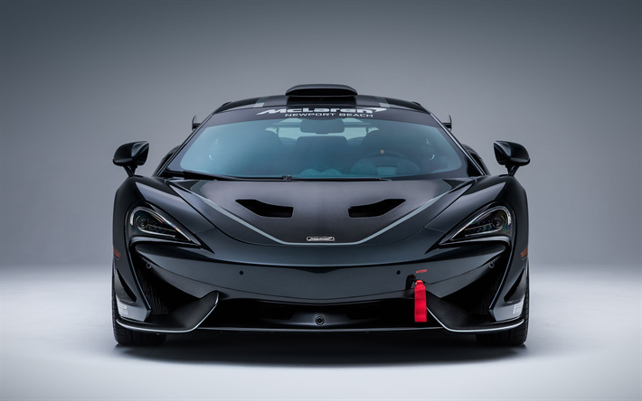 570GT McLaren, 2017, &#246;nden g&#246;r&#252;n&#252;m, 4k, otomobil, siyah spor coupe, tuning, siyah 570GT, McLaren