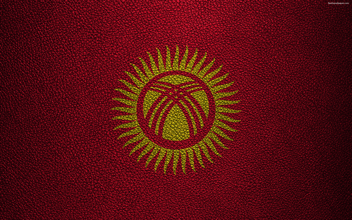 Drapeau du Kirghizistan, du 4K, du cuir &#224; la texture, Kirghize, du drapeau, de l&#39;Asie, des drapeaux, du Kirghizistan
