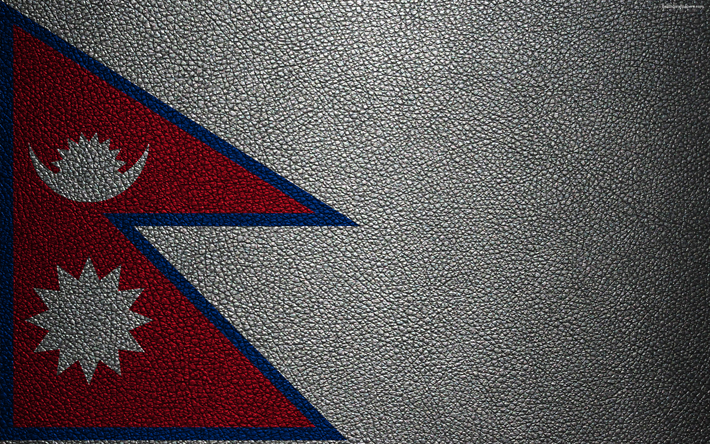 Nepalin lippu, 4k, nahka rakenne, Aasiassa, maailman liput, Nepalissa