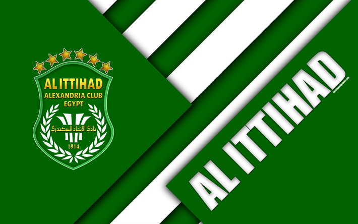Al-Ittihad Alexandria FC, Egyptian football club, 4k, logo, material design, green white abstraction, Alexandria, Egypt, football, Etisalat Egyptian Premier League, El-Sakandary