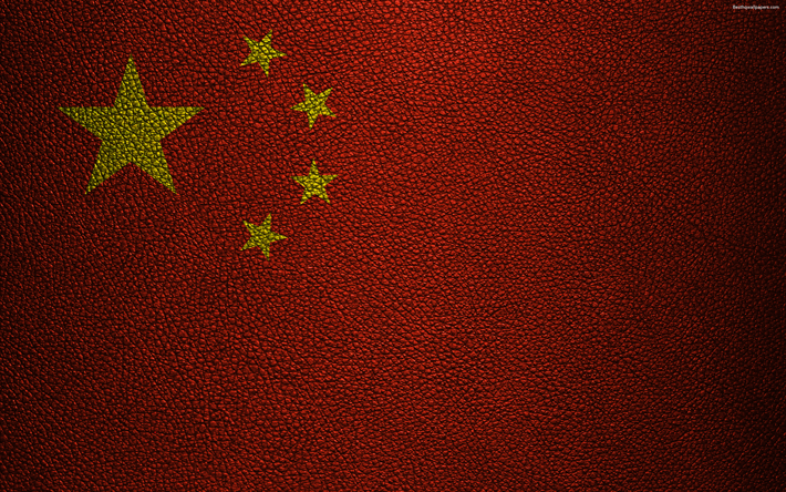 Download wallpapers Flag of China 4K leather texture 