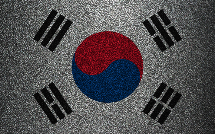 علم جمهورية كوريا, 4K, جلدية الملمس, العلم الكوري, آسيا, أعلام العالم, جمهورية كوريا, كوريا الجنوبية