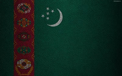 flagge von turkmenistan, 4к, leder textur, der turkmenischen flagge, asien, flaggen der welt, turkmenistan
