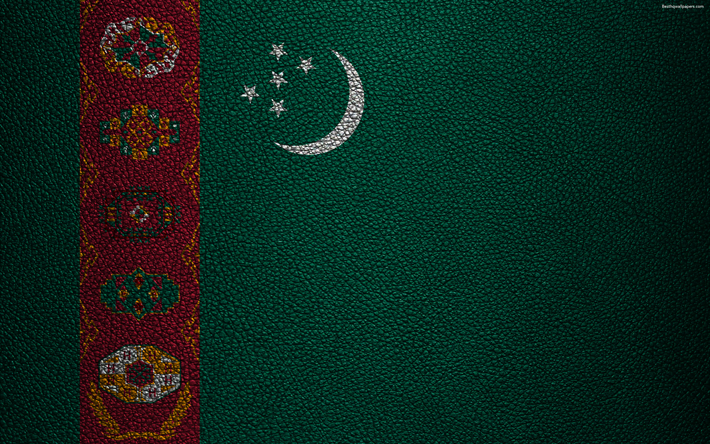 旗のトルクメニスタン, 4K, 革の質感, トゥルクメンのフラグ, アジア, 世界の国旗, トルクメニスタン