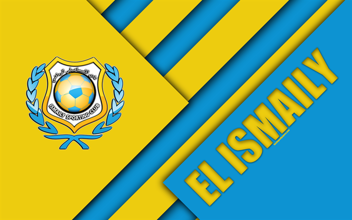 エルIsmaily, エジプトサッカークラブ, 4k, Ismailyスポーツクラブ, ロゴ, 材料設計, 青黄抽象化, Ismailia, エジプト, サッカー, Etisalatエジプトのプレミアリーグ