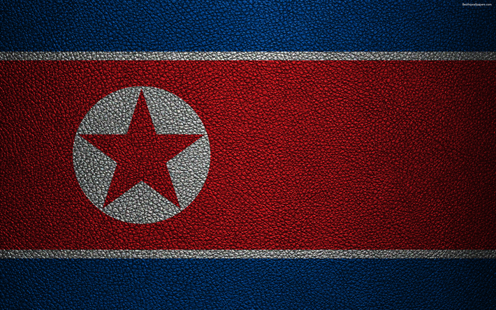 علم جمهورية كوريا الشعبية الديمقراطية, 4K, جلدية الملمس, جمهورية كوريا الشعبية الديمقراطية, آسيا, أعلام العالم