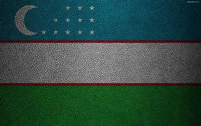 Flag of Uzbekistan, 4k, leather texture, Uzbek flag, Asia, world flags, Uzbekistan