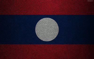Flag of Laos, 4k, leather texture, Lao flag, Asia, world flags, Laos