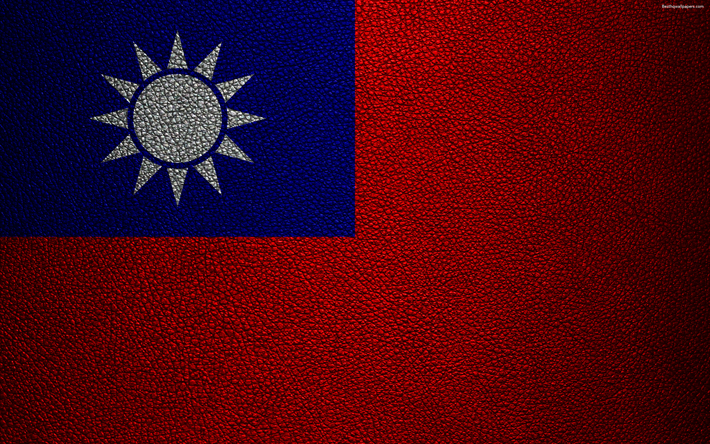تايوان العلم, 4K, جلدية الملمس, آسيا, أعلام العالم, تايوان