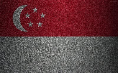 Flag of Singapore, 4k, leather texture, Singapore flag, Asia, world flags, Singapore