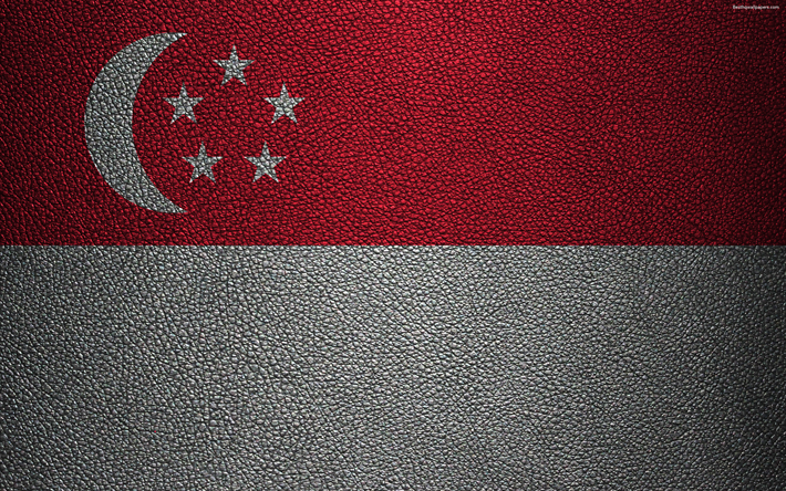 flagge von singapur, 4k, leder textur, singapur flagge, asien, flaggen der welt, singapur