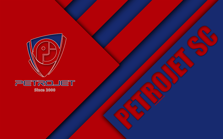 Petrojet SC, Eg&#237;pcia de futebol do clube, 4k, logo, design de material, azul vermelho abstra&#231;&#227;o, Suez, Egipto, futebol, Etisalat Campeonato Eg&#237;pcio