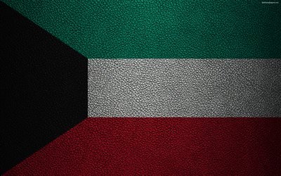 Flag of Kuwait, 4K, leather texture, Kuwait flag, Asia, world flags, Kuwait