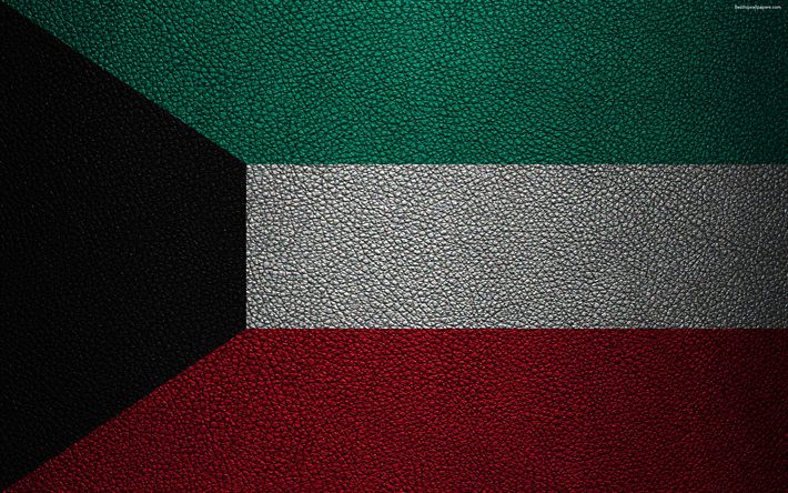Bandeira do Kuwait, 4K, textura de couro, Kuwait bandeira, &#193;sia, bandeiras do mundo, Kuwait