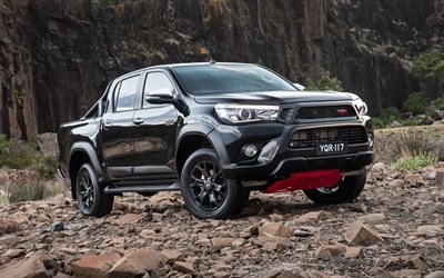 Toyota Hilux, 2019, Facelift, new SUV, pickup truck, new black Hilux, Japanese cars, off-road, mountain river, Japan, Toyota