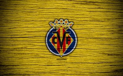 FC Villarreal, 4k, Spain, LaLiga, wooden texture, soccer, Villarreal, football club, La Liga, Villarreal FC