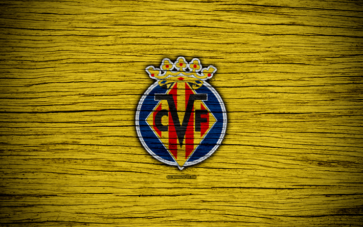 FC Villarreal, 4k, Espanha, LaLiga, textura de madeira, futebol, O Villarreal, clube de futebol, La Liga, O Villarreal FC