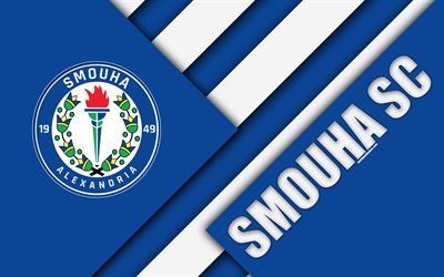 Smouha SC, Egyptian football club, 4k, logo, material design, blue white abstraction, Alexandria, Egypt, football, Etisalat Egyptian Premier League