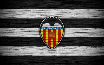 FC Valencia, 4k, Spain, LaLiga, wooden texture, soccer, Valencia, football club, La Liga, Valencia FC