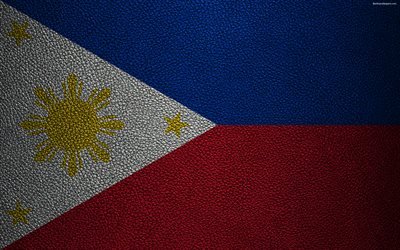 Flag of the Philippines, 4K, leather texture, Philippine flag, Asia, world flags, Philippines