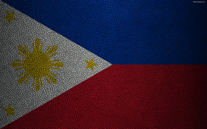 Bandera de las Filipinas, 4K, textura de cuero, bandera de Filipinas, Asia, el mundo de las banderas, Filipinas