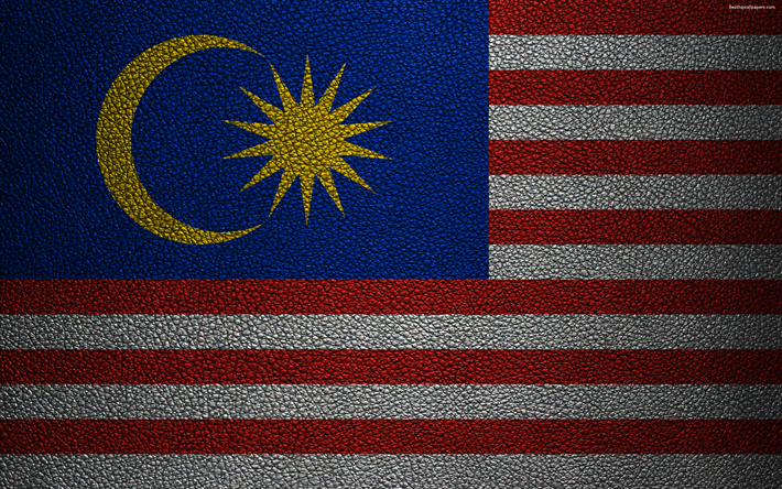 Bandeira da Mal&#225;sia, 4K, textura de couro, Ringgit bandeira, &#193;sia, bandeiras do mundo, Mal&#225;sia