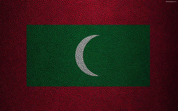 Flag of Maldives, 4k, leather texture, Maldives flag, Asia, world flags, Maldives