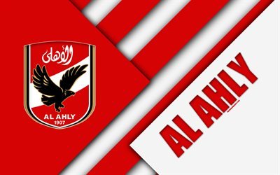 Al Ahly SC, Egyptian football club, 4k, logo, material design, red white abstraction, Cairo, Egypt, football, Etisalat Egyptian Premier League