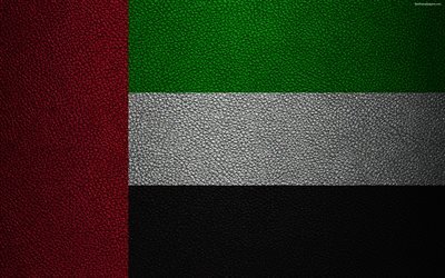 Flag of UAE, 4k, leather texture, Asia, UAE, flags of the world, United Arab Emirates