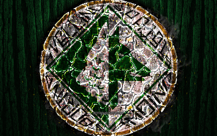Calcio Avellino SSD, scorched logo, Serie B, green wooden background, italian football club, Avellino FC, grunge, football, soccer, Avellino logo, fire texture, Italy