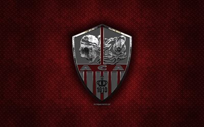 AC Ajaccio, Clube de futebol franc&#234;s, vermelho textura do metal, logotipo do metal, emblema, Ajaccio, Fran&#231;a, Liga 2, arte criativa, futebol