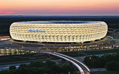 Allianz Arena, white lights, German Stadium, Munich, Bavaria, Germany, Bayern Munich Stadium, Bundesliga