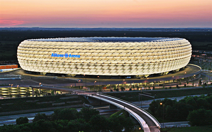 Allianz Arena, le luci bianche, tedesco, Stadio di Monaco di baviera, Baviera, in Germania, il Bayern Monaco Stadium, la Bundesliga